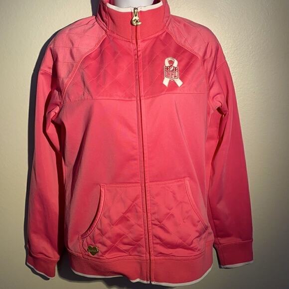 NFL Reebok Chargers X Breast Cancer Awareness Pink Zip Up Jacket M - Picture 2 of 11